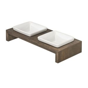 Artisan Double Feeder Walnut Dog Bowl